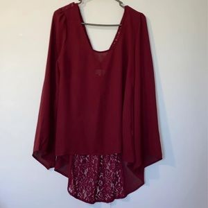 Sheer long sleeve burgundy blouse